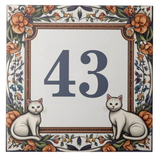Cats Flowers Custom House Nummer Teken Plaque Bord Tegeltje (Voorkant)