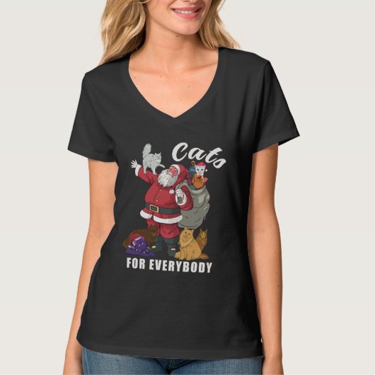 Cats For Everybody Christmas Cat  Santa T-shirt (Voorkant)