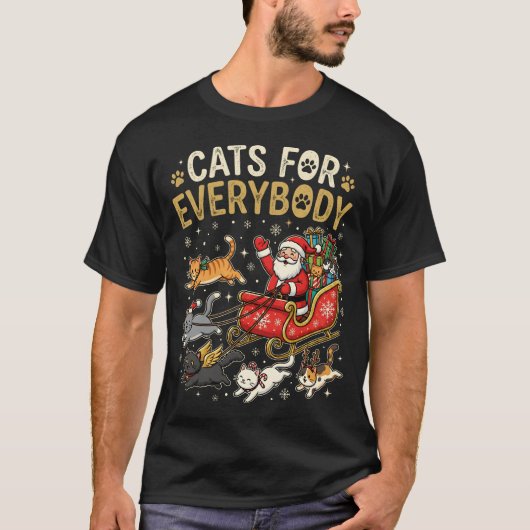 Cats for Everybody Christmas Santa Hat Funny Meowy T-shirt (Voorkant)