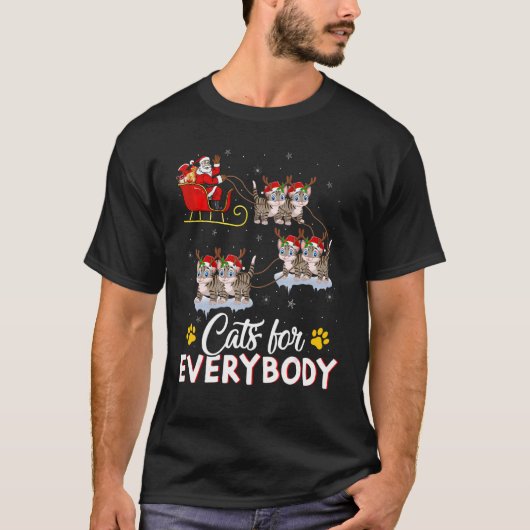 Cats For Everybody Xmas Santa Sleigh Cat Christmas T-shirt (Voorkant)