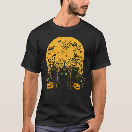 Cats Full Moon Halloween Dier Pet Mannen Vrouwen K T-shirt (Voorkant)