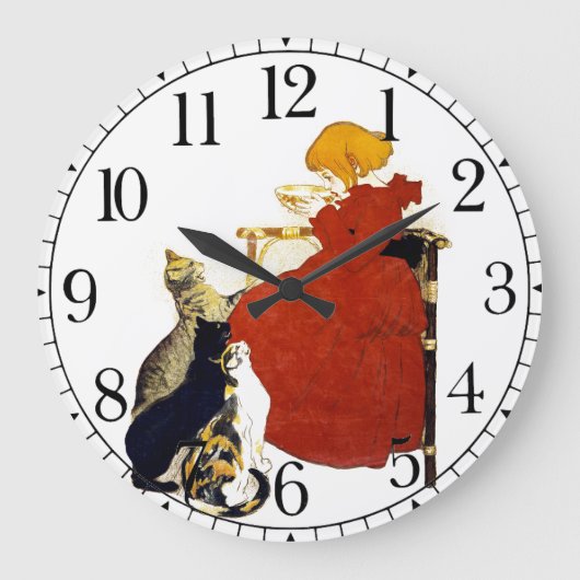 Cats Girl Milk French Art Nouveau Wall Clock Grote Klok (Voorkant)
