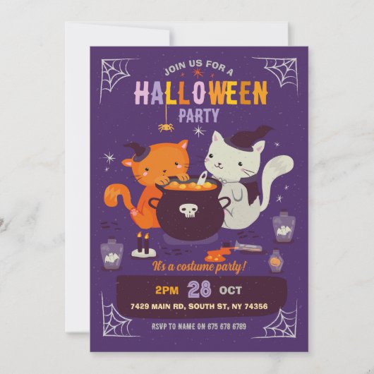 Cats Halloween Party Kinder Leuke Heksen Ketel Kaart (Voorkant)