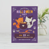 Cats Halloween Party Kinder Leuke Heksen Ketel Kaart (Staand voorkant)