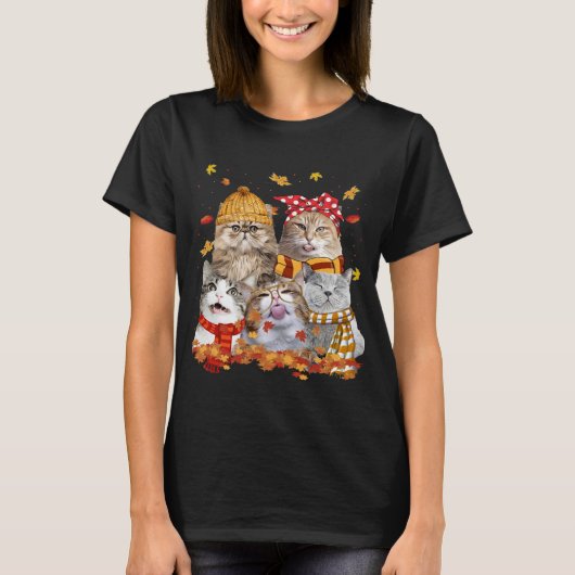Cats Herfst herfstbladboom grappig T-shirt (Voorkant)