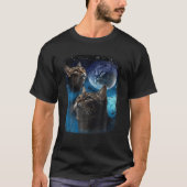 Cats Howl bij Moon Funny Three Cat Howling T-shirt (Voorkant)
