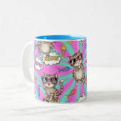Cats in Glasses, Pop Art, by Natasha Us   Tweekleurige Koffiemok (Voorkant links)