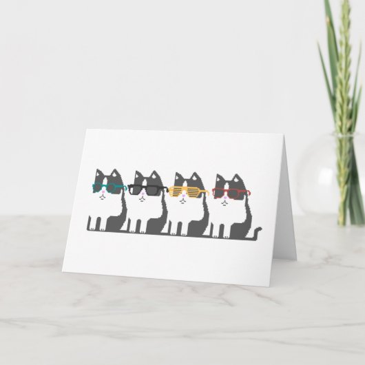 Cats In Glasses Row Pixel Art Greeting Card Kaart (Voorkant)