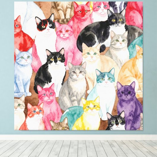 Cats in Multicolour Canvas Afdruk (Insitu (Houten vloer))