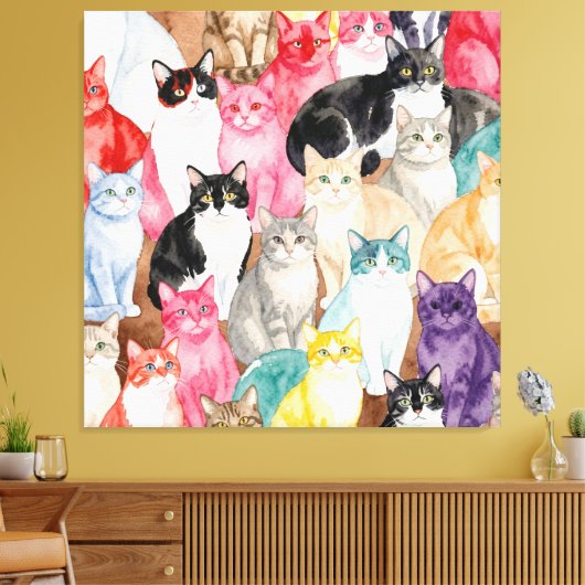 Cats in Multicolour Canvas Afdruk (Insitu (Woonkamer))