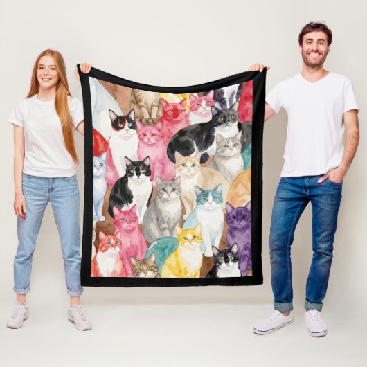 Cats in Multicolour Fleece Deken (In situ)
