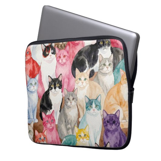 Cats in Multicolour laptop case (Voorkant Links)