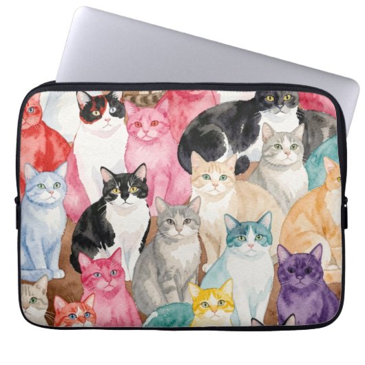 Cats in Multicolour laptop case (Voorkant)