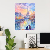Cats in Paris Twilight – Watercolor Romance Poster (Thuiskantoor)