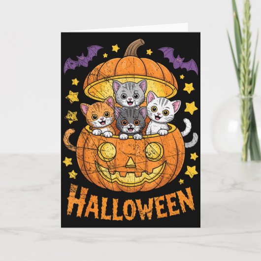 Cats In Pumpkin Cute Halloween Kitties Funny  Kaart (Voorkant)