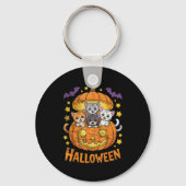 Cats In Pumpkin Cute Halloween Kitties Funny  Sleutelhanger (Voorkant)