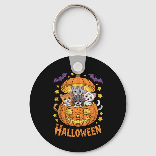 Cats In Pumpkin Cute Halloween Kitties Funny  Sleutelhanger (Voorkant)