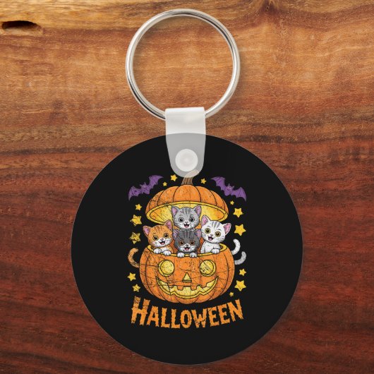Cats In Pumpkin Cute Halloween Kitties Funny  Sleutelhanger (Voorkant)