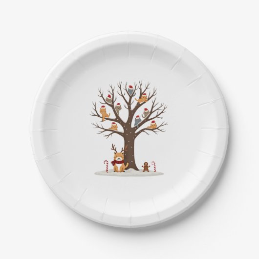 Cats In Snow Tree Winter Christmas Santa Hat X-mas Papieren Bordje (Voorkant)