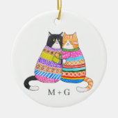 Cats in Sweater Snuggling Couple Custom Christmas Keramisch Ornament (Voorkant)