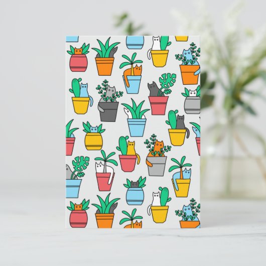 Cats in the flowerpots bedankkaart (Staand voorkant)