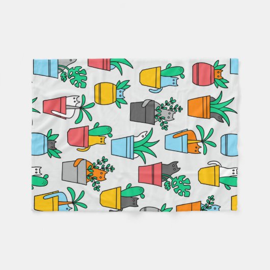 Cats in the flowerpots fleece deken (Voorkant (Horizontaal))