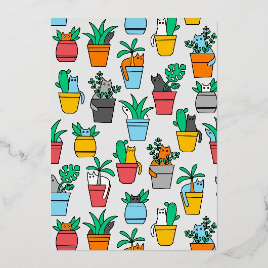Cats in the flowerpots folie uitnodiging (Voorkant)