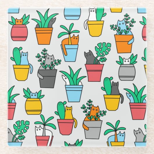 Cats in the flowerpots glazen onderzetter (Voorkant)