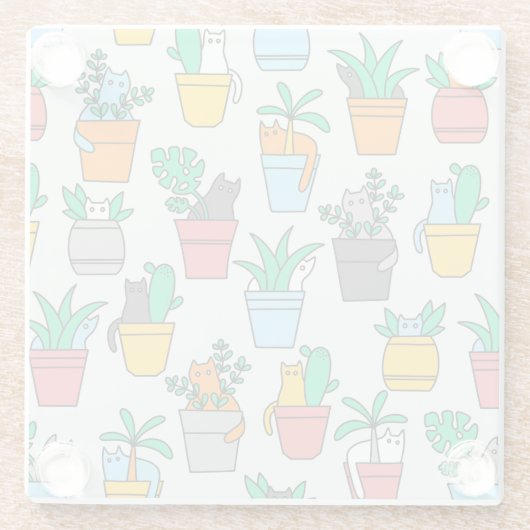 Cats in the flowerpots glazen onderzetter (Achterkant)