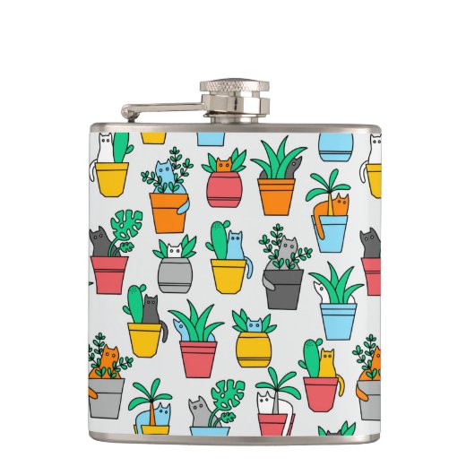 Cats in the flowerpots heupfles (Voorkant)