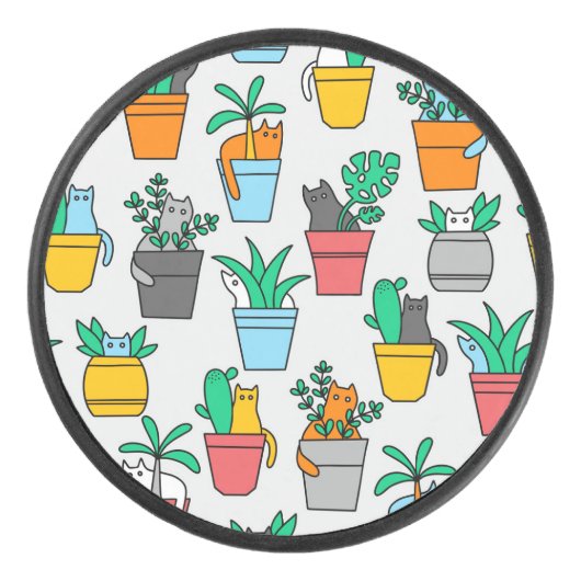 Cats in the flowerpots hockey puck (Voorkant)