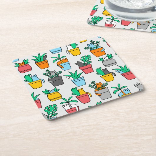 Cats in the flowerpots kartonnen onderzetters (Schuin)