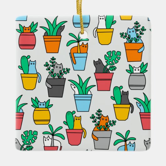 Cats in the flowerpots keramisch ornament (Voorkant)