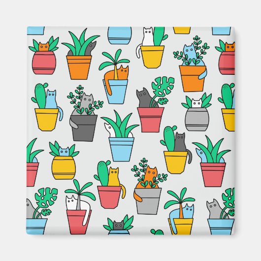 Cats in the flowerpots magneet (Voorkant)