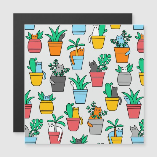 Cats in the flowerpots magnetische uitnodiging (Voorkant / Achterkant)