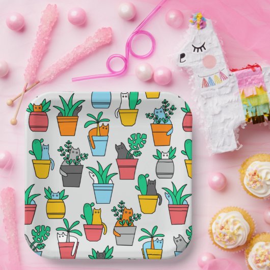 Cats in the flowerpots papieren bordje (Feest)