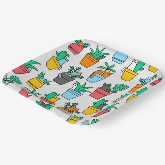 Cats in the flowerpots papieren bordje (Gebogen)