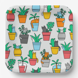 Cats in the flowerpots papieren bordje