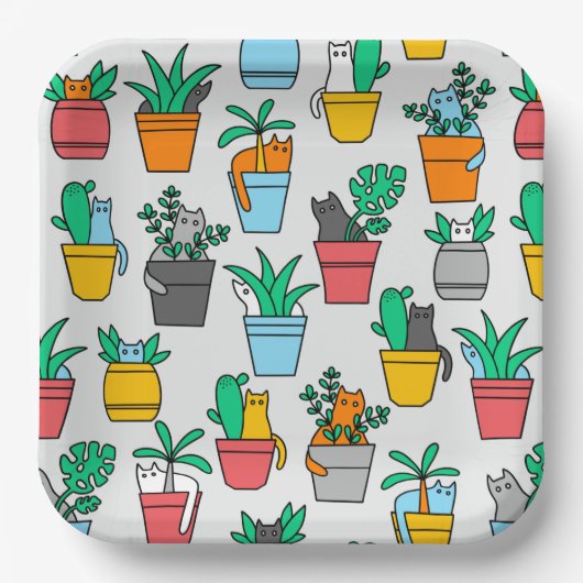 Cats in the flowerpots papieren bordje (Voorkant)