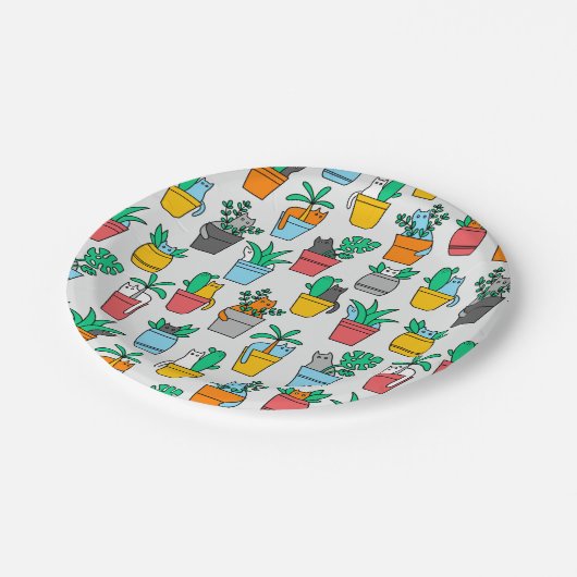 Cats in the flowerpots papieren bordje (Gekanteld)