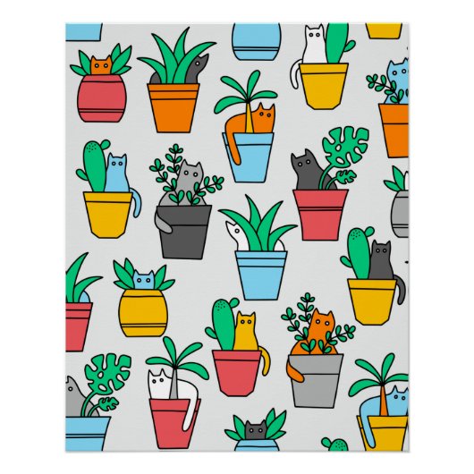 Cats in the flowerpots perfect poster (Voorkant)