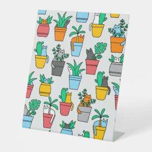 Cats in the flowerpots reclamebord met voetstuk