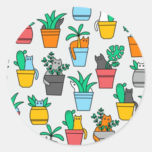 Cats in the flowerpots ronde sticker (Voorkant)