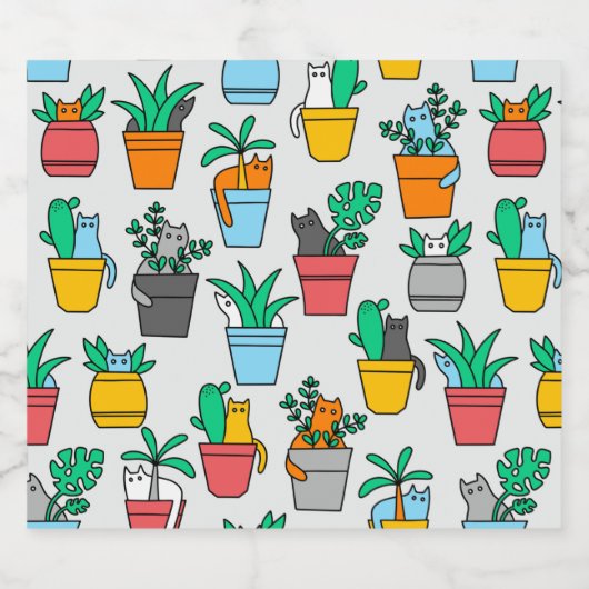 Cats in the flowerpots sparkling wijnetiket (Enkel label)