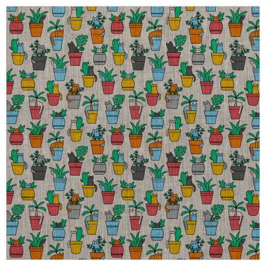 Cats in the flowerpots stof (Swatch)