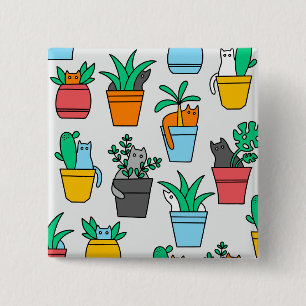 Cats in the flowerpots vierkante button 5,1 cm