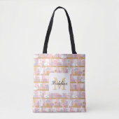 Cats in the Library Book Tote Bag Girly Pink (Voorkant)
