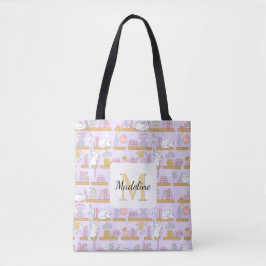 Cats in the Library Book Tote Bag Girly Purple