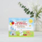 Cats Kittens Castle Blue Birthday Party Briefkaart (Staand voorkant)