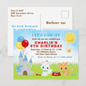 Cats Kittens Castle Blue Birthday Party Briefkaart (Voorkant / Achterkant)